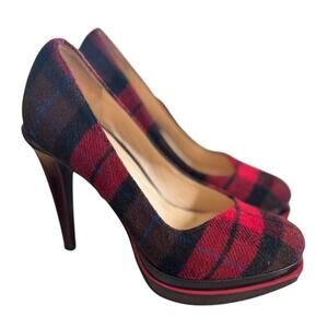 Vintage Cole Haan Nike Air Red Tartan Plaid Round Toe Heels Whimsygoth Grunge